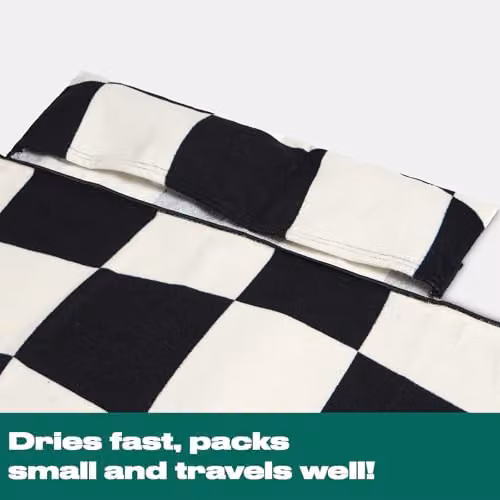 OHS Black and White Checked Microfibre Beach Towel with Bag, Quick-Drying and Absorbent, W: 75 cm, L: 215 cm – 7