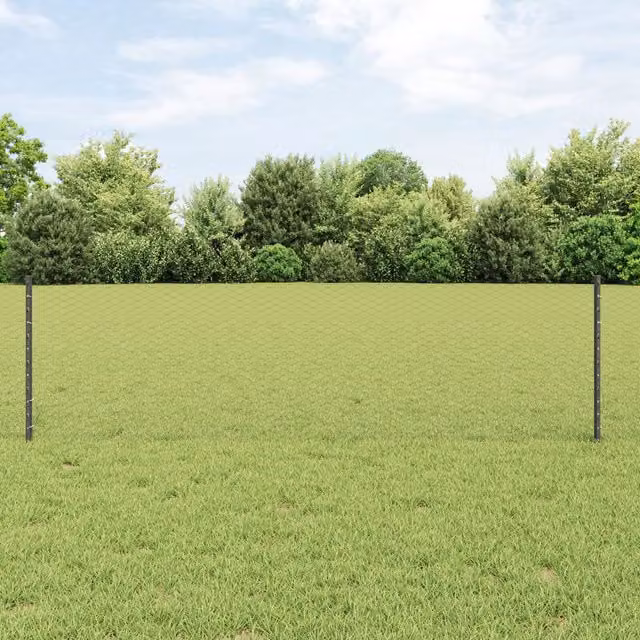 Berkfield Home Grey Steel U-Channel Fence Posts (11 pcs) and Hexagon Steel Fence, 60 cm Height, 0.6 x 100 m