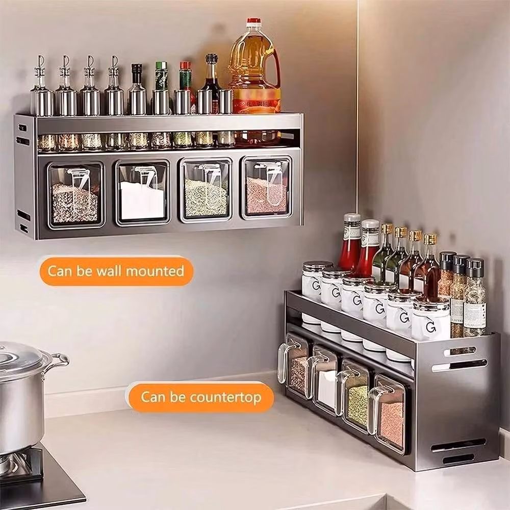 Hinsinc Black Spice and Herb Jar Rack Holder with Compartments – 4