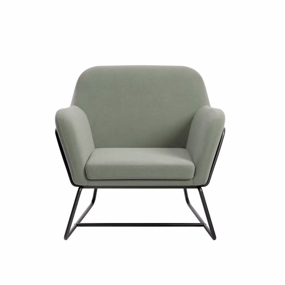 Wyld Haus Marseille Sage Green Velvet Armchair with Black Metal Legs – 2