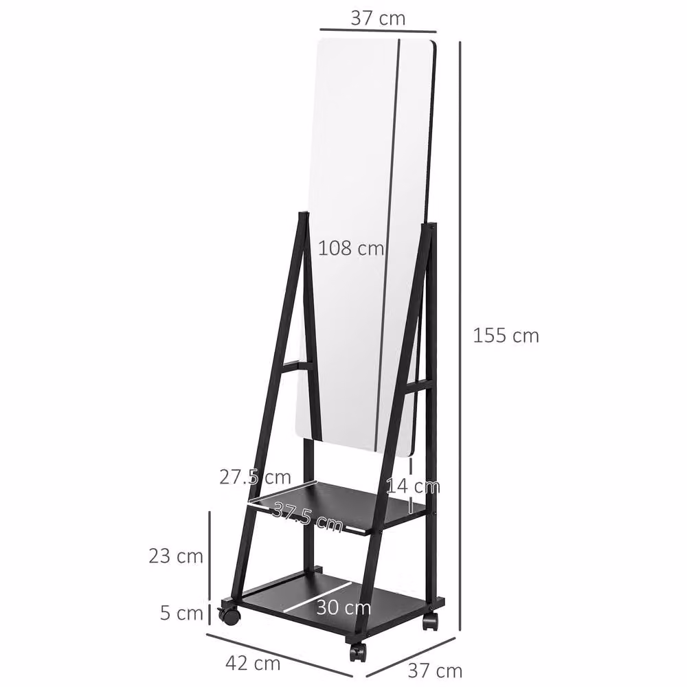 STILVORA Full Length Mirror with Shelves and Wheels in Black – 3