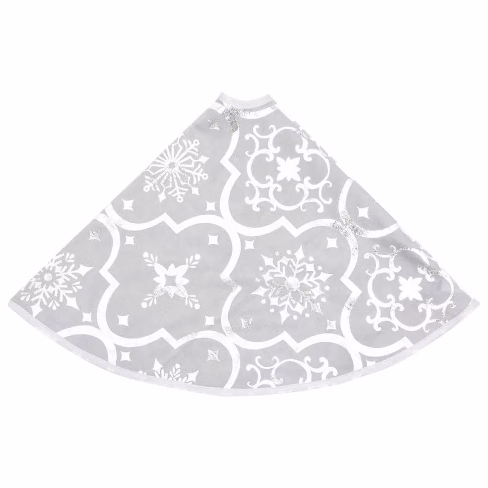 Berkfield Home Luxury Christmas Tree Skirt with Sock in Light Grey and White, Diameter: 122 cm – 2