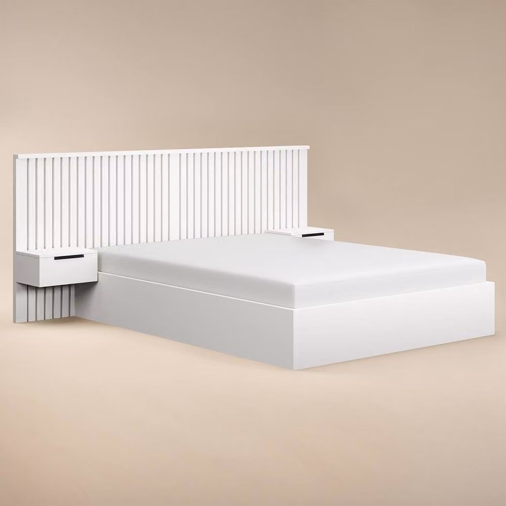 Solace+Co Taylor Hotel Ottoman Bed with Side Tables, White, W/D/H: 140 x 200 cm – 2