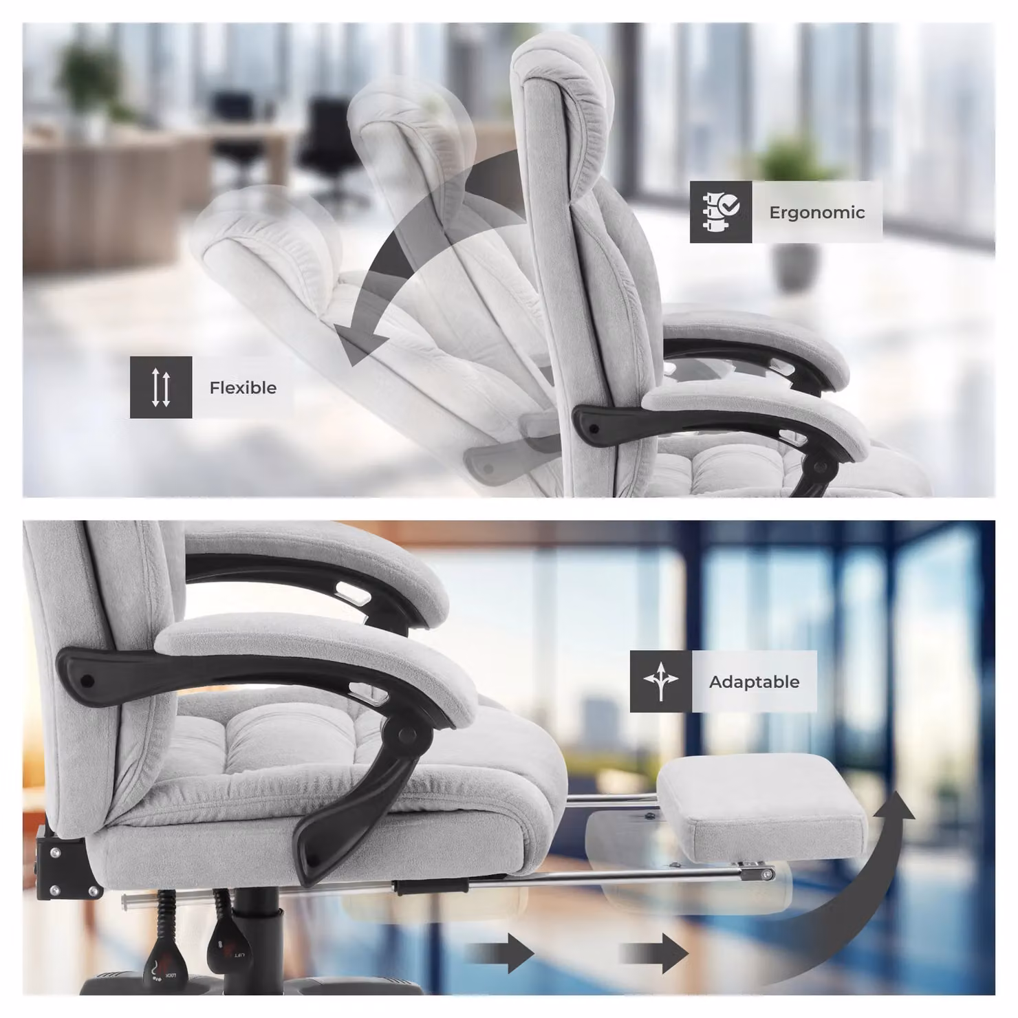 tectake Gillian Modern Grey Velvet Swivel Office and Gaming Chair with Headrest and Armrests – 5