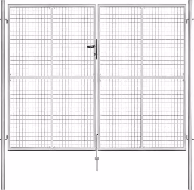 Berkfield Home Silver Galvanised Steel Swing Garden Gate W: 306 cm, H: 250 cm