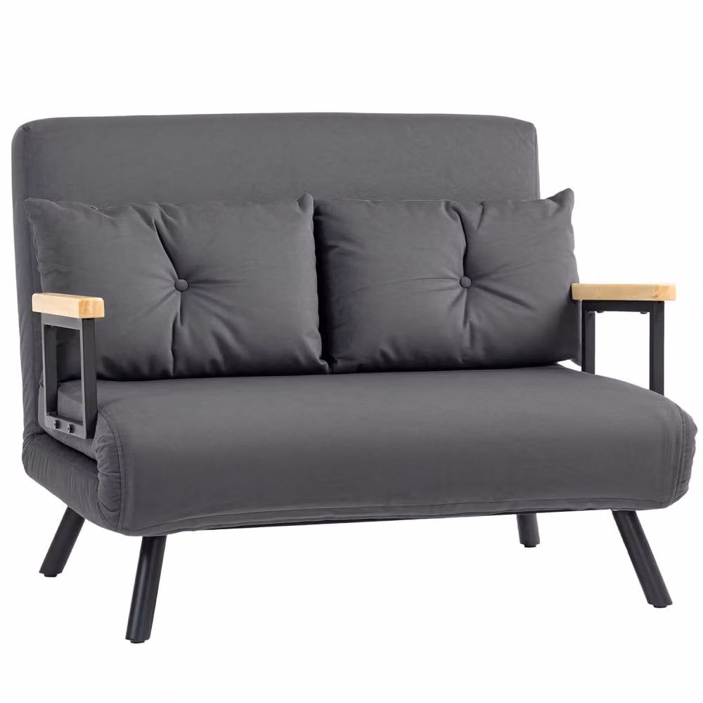Wyld Haus Dima 4 in 1 Convertible Double Sofa Bed in Dark Grey Velvet with Wood Armrests, W/D/H: 140 x 200 x 73 cm – 2
