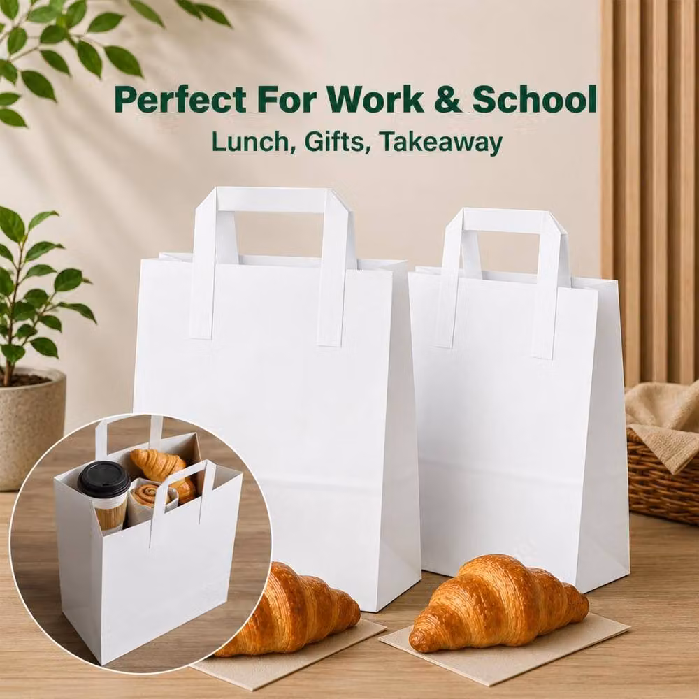 ECONX White Kraft Paper Takeaway Carrier Bags with Handles, Large, 50 Pack – 2