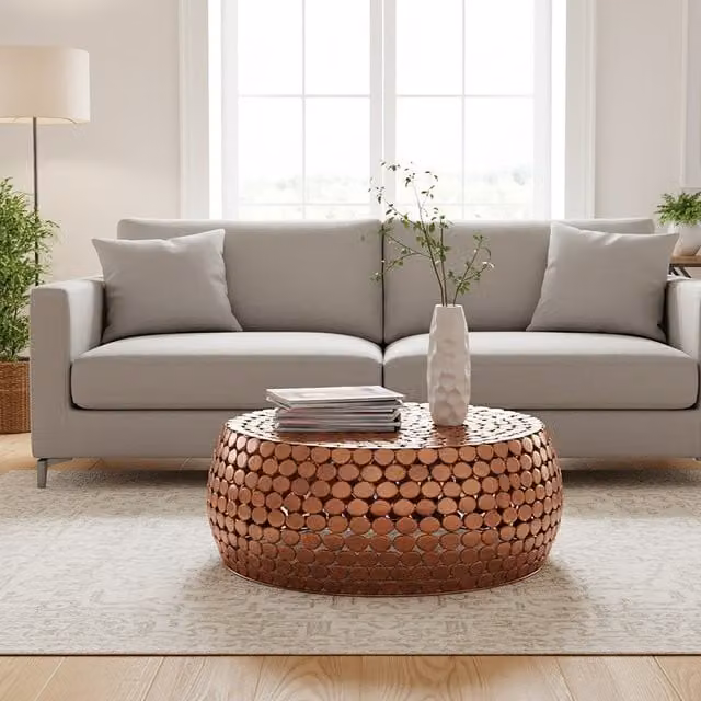 Fifty Five South Orsina Modern Round Metal Coffee Table in Gold – 1