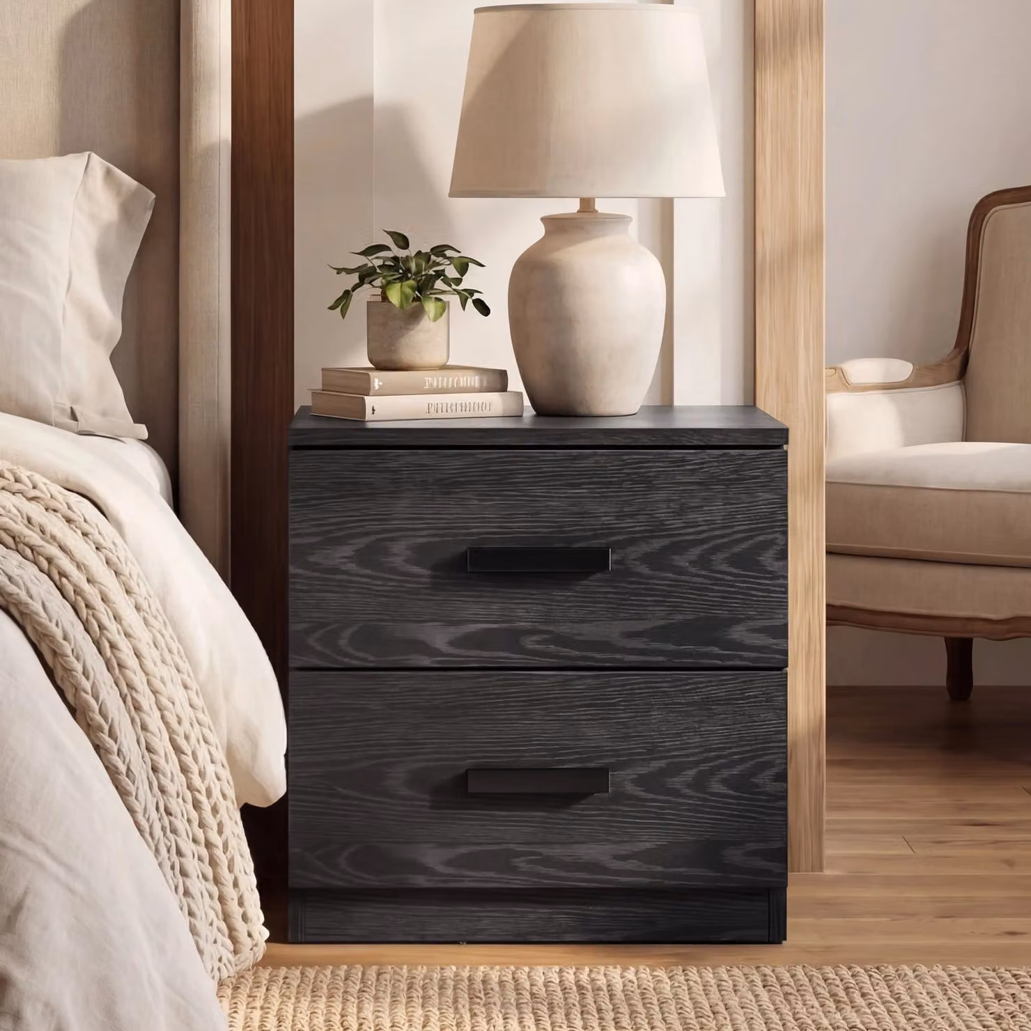 DHS Blythe 2 Drawer Bedside Table in Black Matt Finish
