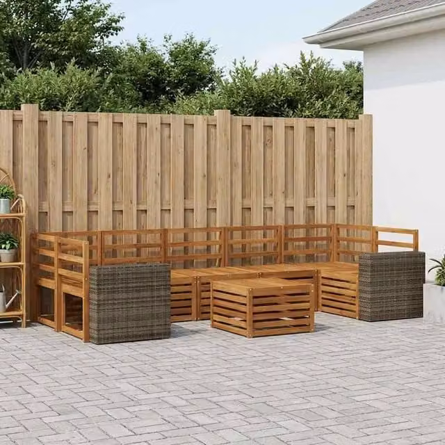 Berkfield Home 8-Piece L-Shape Outdoor Sofa Set in Brown Solid Acacia Wood