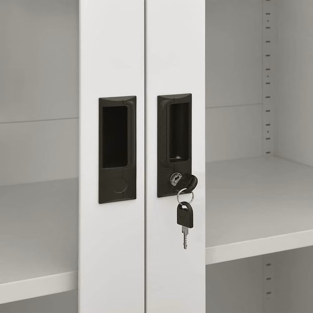 Berkfield Home Office Cabinet in Matt Grey with Glass Doors and Adjustable Shelves, W/D/H: 90 x 40 x 180 cm – 3