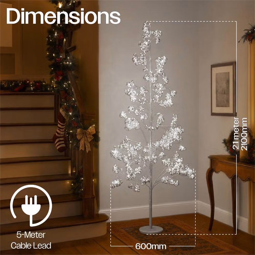 Xmas Haus 210cm Christmas Tree with Warm White Micro LEDs and Silver Balls – 2