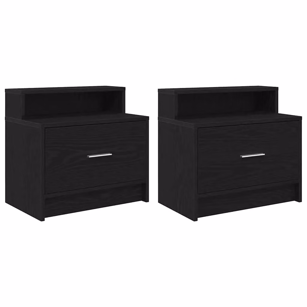 Berkfield Home Set of 2 Modern Black Oak Bedside Cabinets with Drawer, W/D/H: 51 x 31 x 47 cm – 2