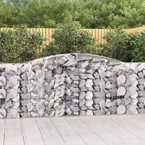vidaXL 10-Piece Arched Gabion Baskets in Silver Galvanised Steel, W/D/H: 400 x 50 x 100/120 cm – 2