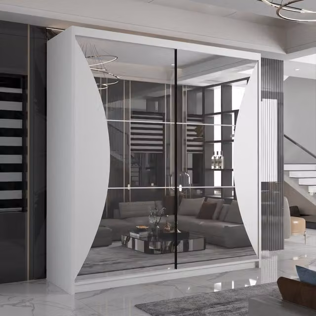 Sliding Wardrobes 4U Modern White Sliding Wardrobe with Integrated LED Lighting W: 150 cm, D: 62 cm, H: 217 cm