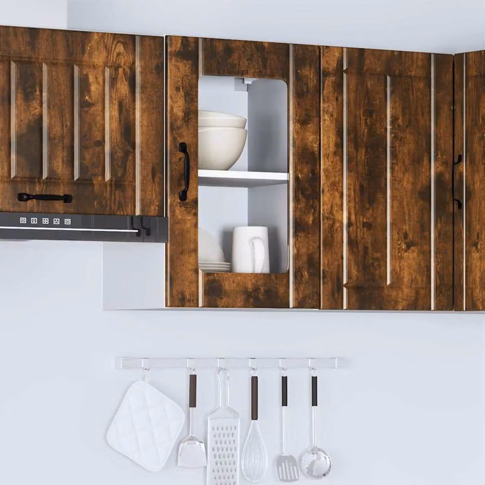 Berkfield Home Lucca Kitchen Wall Cabinet with Glass Doors in Smoked Oak Brown – 3