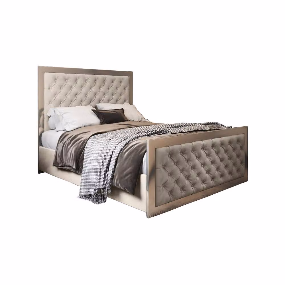 Casani Launceston Upholstered Velvet Designer Bed Frame in Cream, Super King Size – 3
