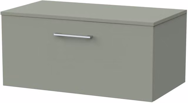 Balterley Pershall Modern Wall Mounted 1 Drawer Bathroom Vanity Unit with Laminate Top, Reed Green, Width: 80 cm – 1