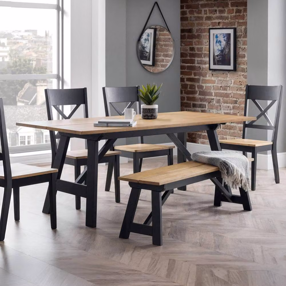 Cheshire Premium Hockley Rectangular Dining Table in Black and Oak Wood, Width: 90 cm – 2