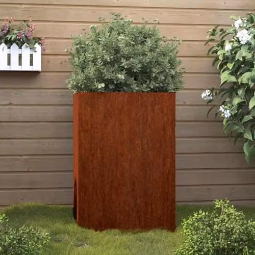 vidaXL Corten Steel Planter Tub, Brown, W: 42 cm, D: 38 cm, H: 75 cm – 2