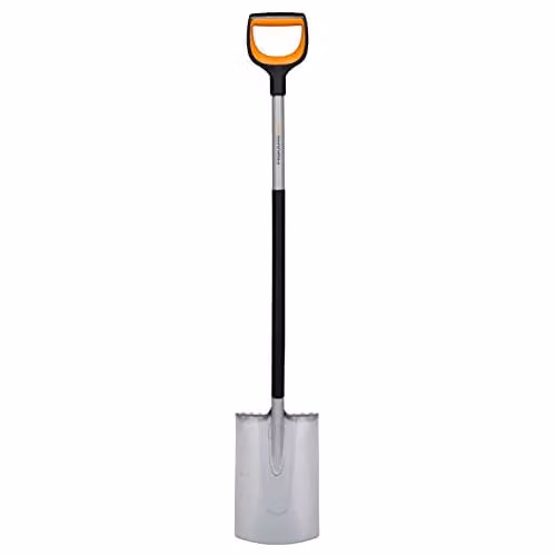 Fiskars Xact Round Gardener's Spade with Reinforced Boron Steel Blade, Black and Orange, Length: 120 cm – 1