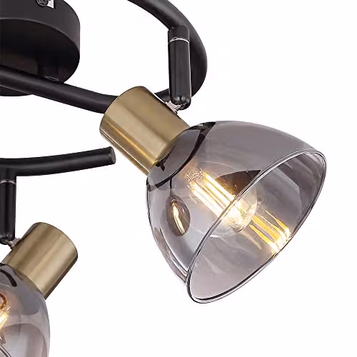 Globo Lighting E-Shape Spotlight in Black and Brass with Smoke Grey Glass – 5