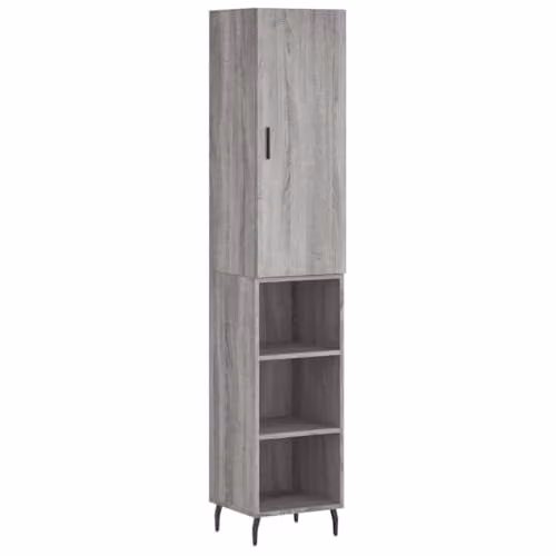 vidaXL Modern Grey Highboard with Hinged Doors and Internal Shelves, W/D/H: 34.5 x 34 x 180 cm