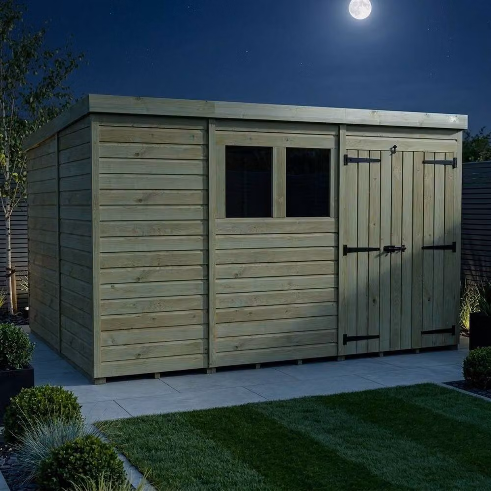 Buttercup Farm Brown Timber Pent Garden Shed with Double Doors and Windows, W/D/H: 335.28 x 305 x 210 cm – 3