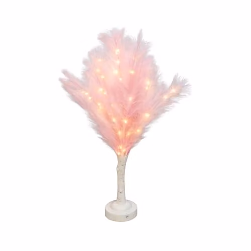SHATCHI Pink Feather Tree Table Lamp with Warm White LEDs, Battery-Operated, Height: 70 cm