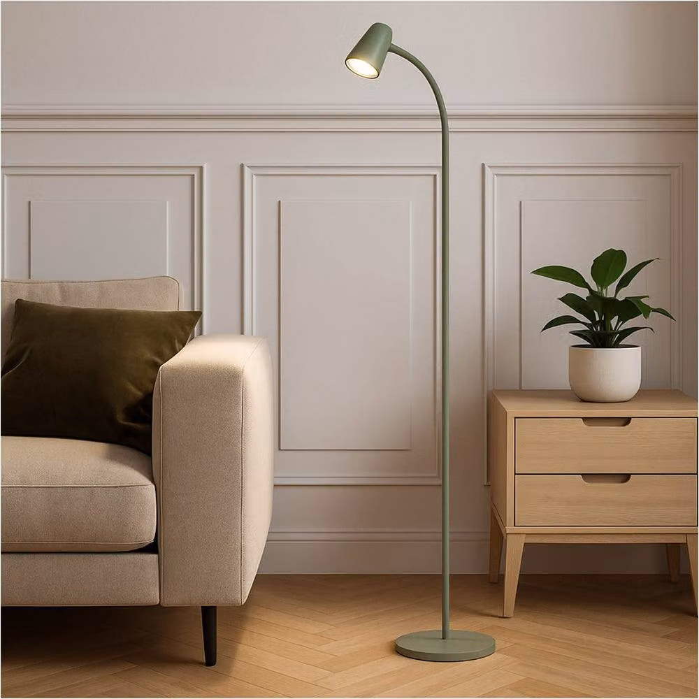 Loops 2 Pack Modern Green Metal Floor Lamps with Replaceable LED E14 Bulbs – 2