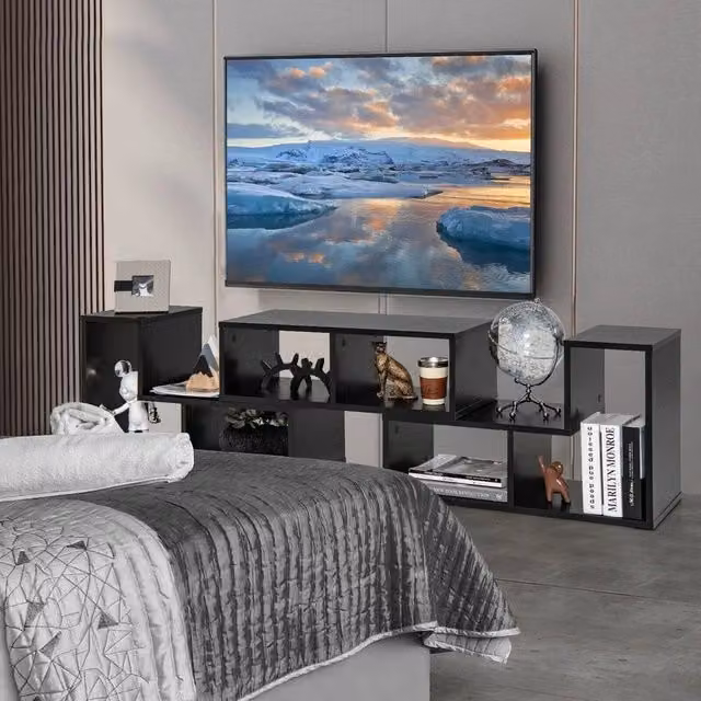 KORVIXA Minimalist Adjustable TV Stand in Black, Width: 100 cm