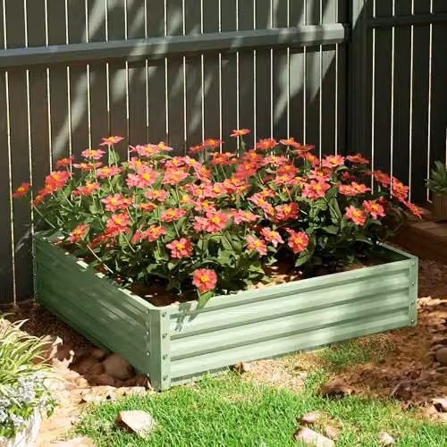 Outsunny 432L Raised Garden Bed in Green Galvanised Steel, W/D/H: 120 x 120 x 30 cm – 8