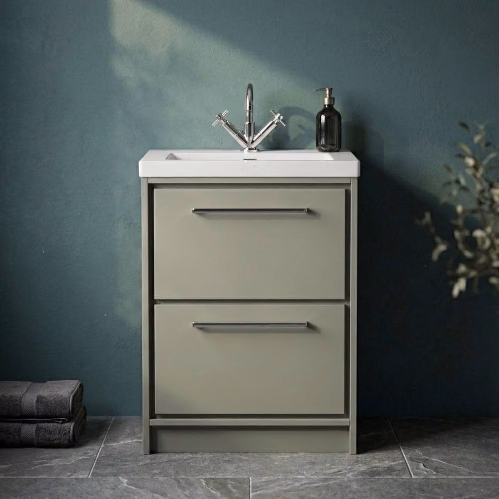 Balterley Modern Matt Green Fireclay Bathroom Floor Standing Basin with 2 Soft-Close Drawers, W: 60 cm, H: 84.5 cm, D: 42.5 cm – 3