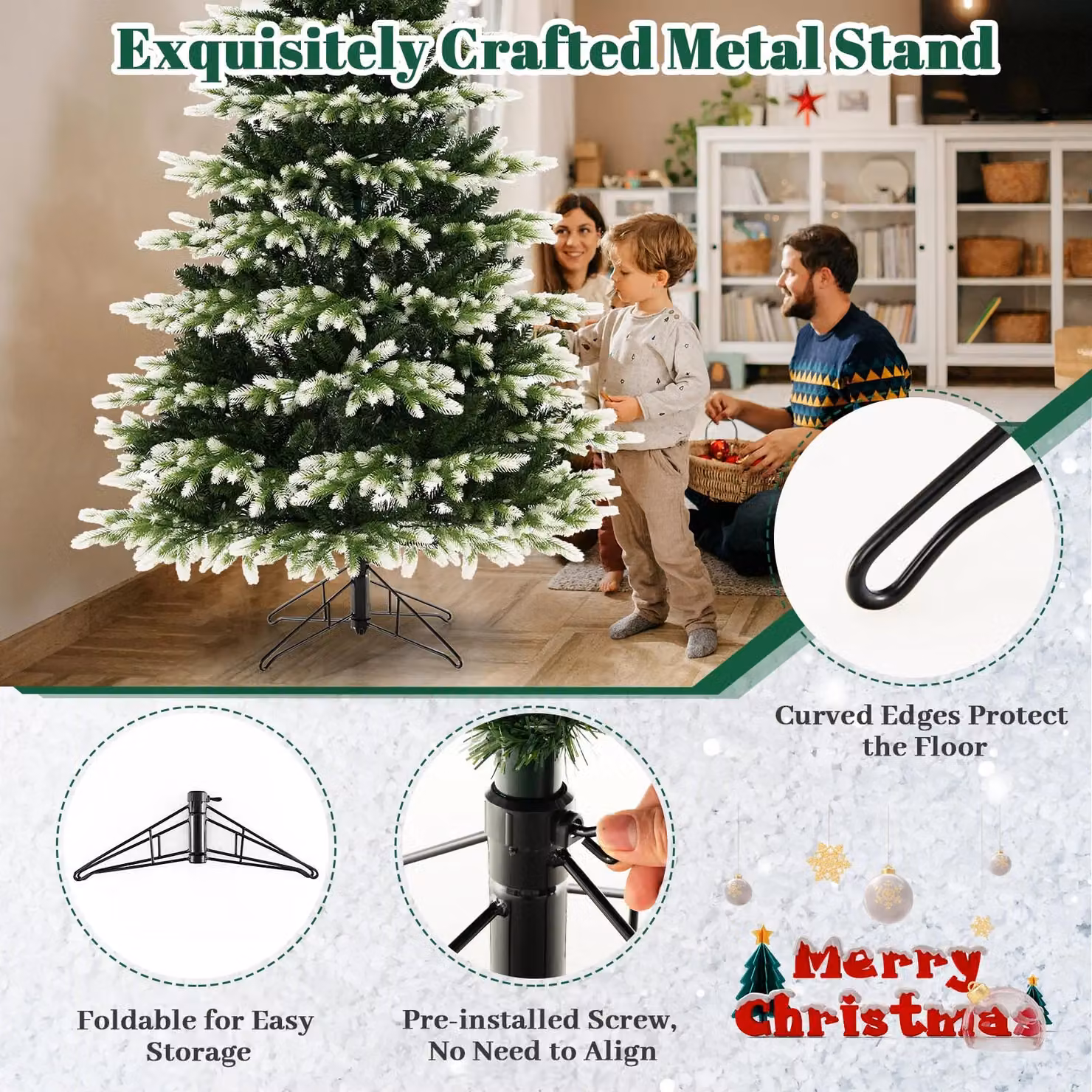 Gymax 6ft Green Christmas Tree with 1801 Branch Tips, 2 Lighting Colours and Remote Control – 4