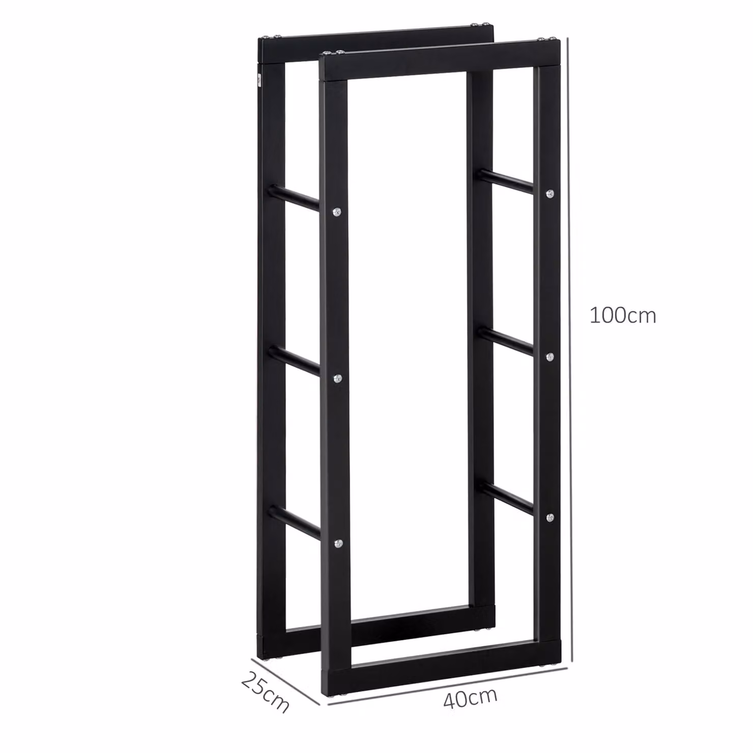 HOMCOM Metal Firewood Log Holder Rack with Elevated Tiered Base and Side Rails in Matt Black – 3