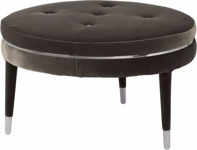 Orsina Black Velvet Modern Footstool with Gold Stainless Steel Trim and Rubberwood Feet