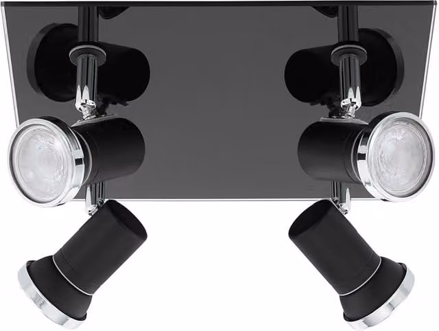 Loops Black and Chrome Flush Ceiling Light with Transparent Glass Shade and GU10 Bulbs