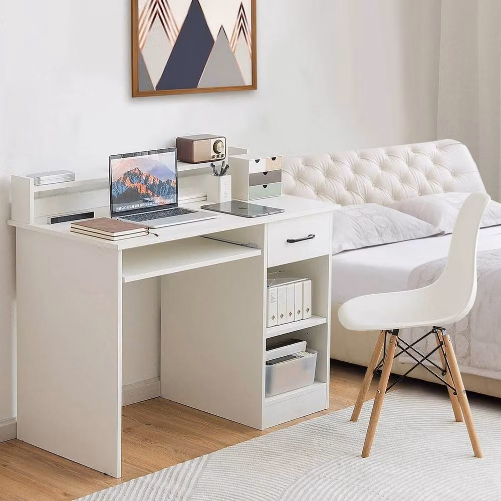 Kelvenix Modern White Computer Desk with Metal Frame – 3