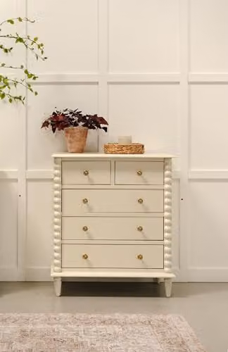 Statement Furniture Cromwell 2 Over 3 Chest of Drawers in Cream, W: 80 cm, H: 90 cm, D: 46 cm