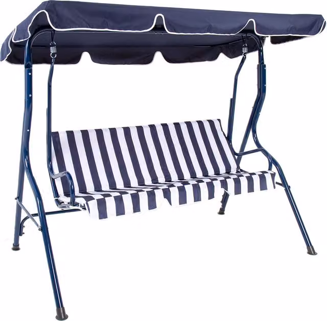 Charles Bentley Maritime 2-3 Seater Garden Patio Swing Seat with Sun Canopy in Blue and Grey