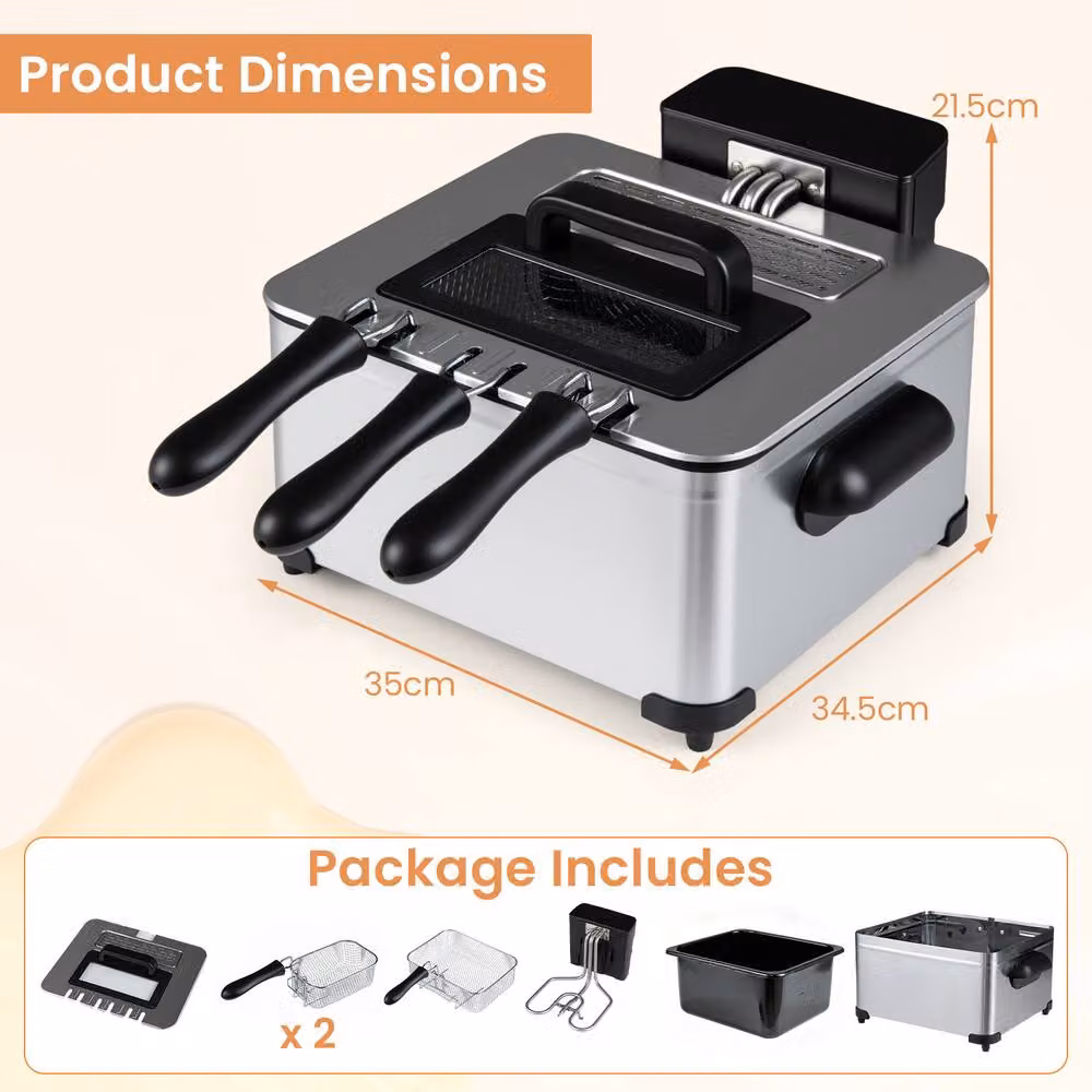Costway 5L Electric Deep Fryer 2000W with LED Touch Screen and 6 Presets in Silver – 2