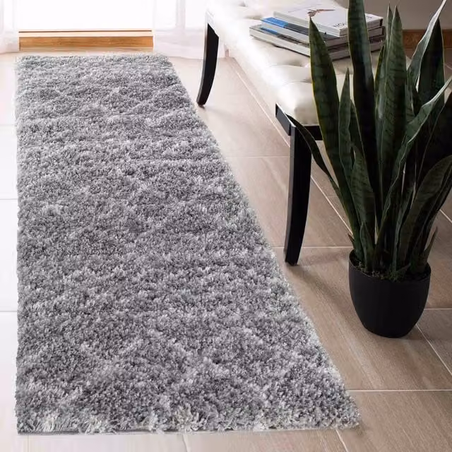 Desire Rugs Moroccan Berber Shaggy Runner with Mixed Diamond Design in Grey, W: 60 cm, L: 220 cm