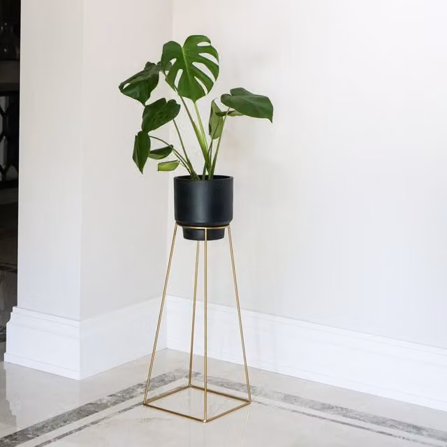 Ivyline Minimo Geometric Metal Plant Stand in Gold, H40 x D21 cm