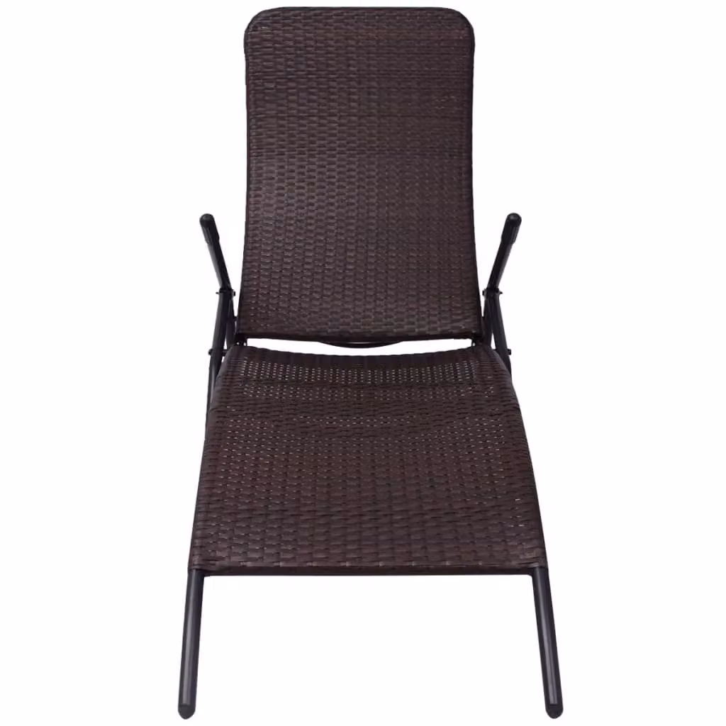 Berkfield Home Folding Sun Lounger in Brown Poly Rattan with Armrests – 2