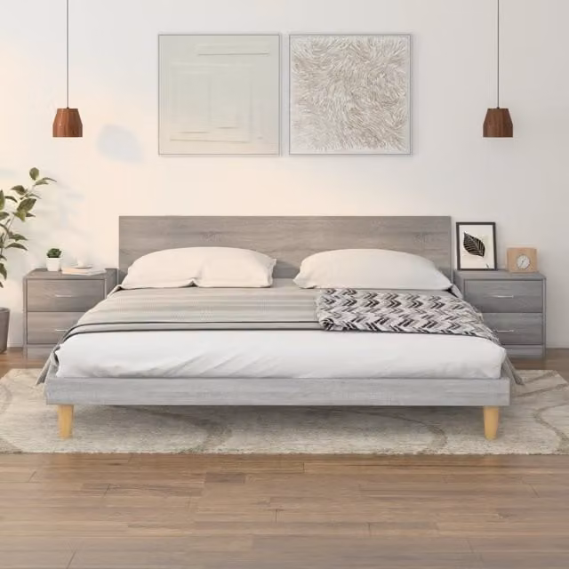 Berkfield Home Set of 2 Grey Sonoma Bedside Cabinets in Engineered Wood W/D/H: 40 x 30 x 40 cm