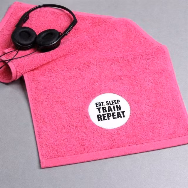 Duncan Stewart Eat, Sleep, Train, Repeat Pink Cotton Terry Gym Towel