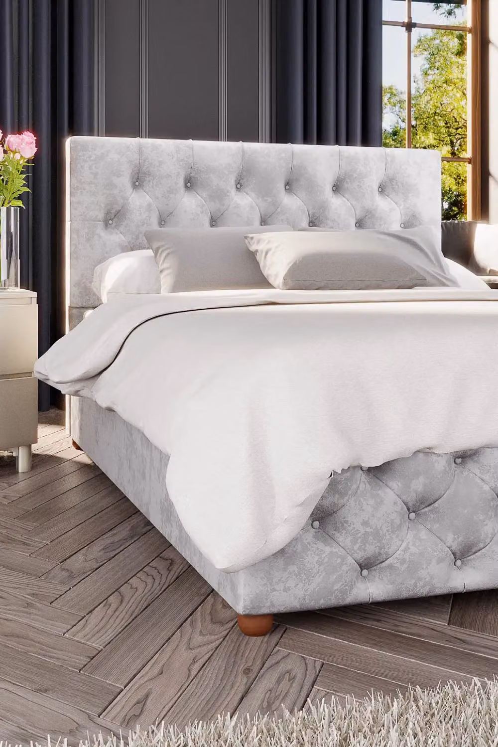 Laurence Llewelyn-Bowen Luna Ottoman Storage Bed in Silver Mirazzi Velvet Fabric, Super King Size – 3