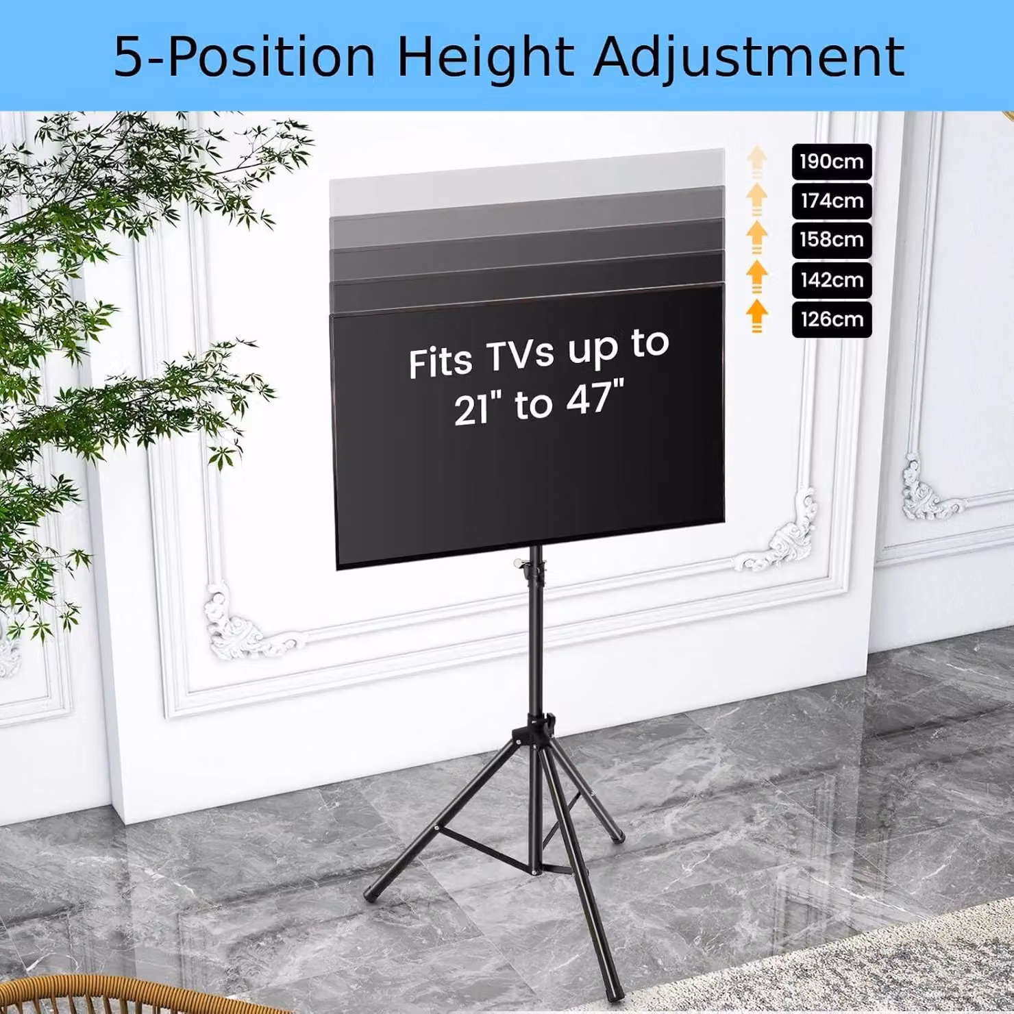 Gymax Tripod TV Stand in Black with 5-Position Height Adjustment and Swivel Function – 4