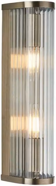 Netlighting Ridgeton Wall Lamp in Gold/Brass with Transparent Ribbed Glass and 2x E14 Sockets – 1