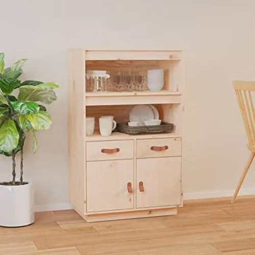 vidaXL Highboard in Natural Brown Solid Pine Wood, W: 67 cm, D: 40 cm, H: 108.5 cm – 2